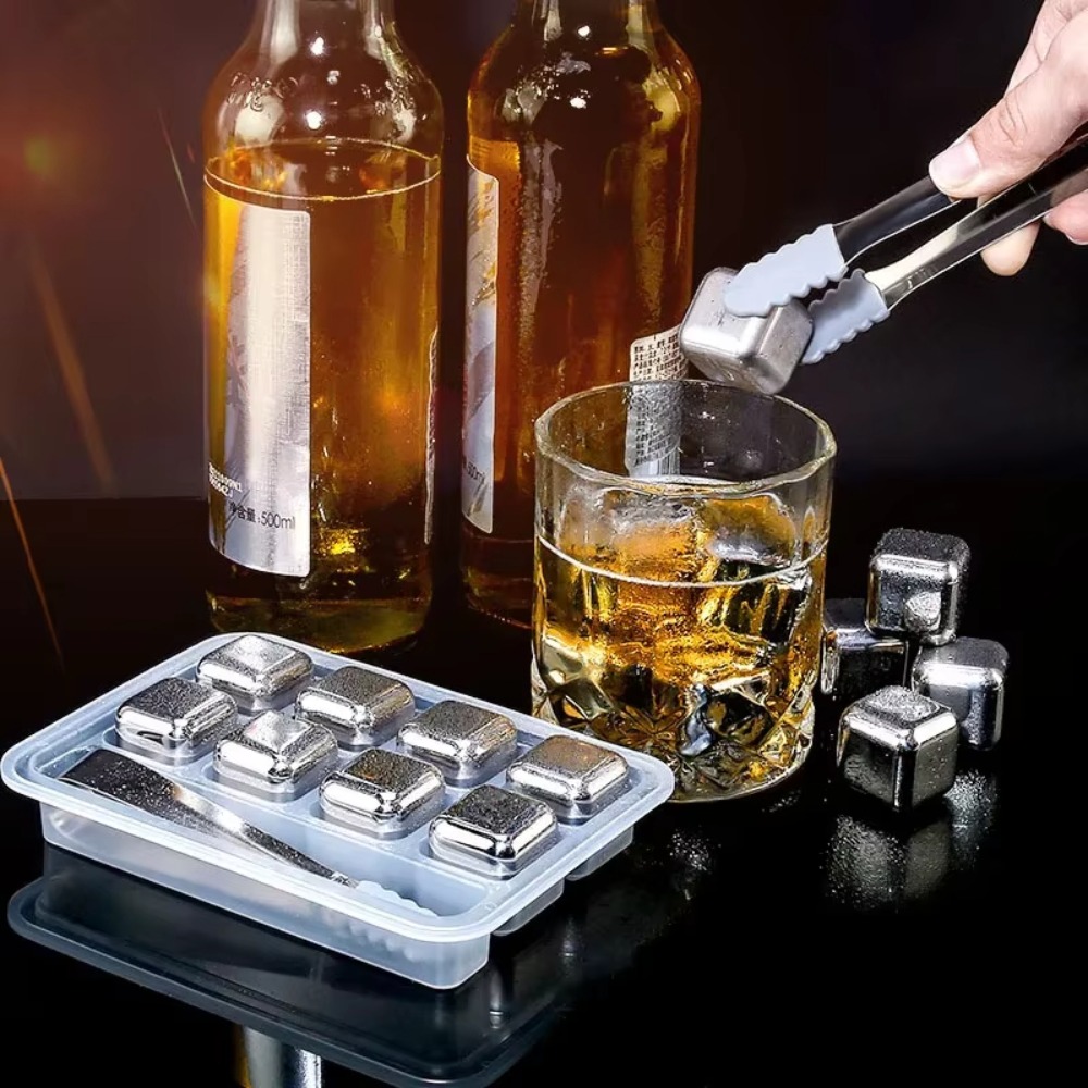 Whiskey Stone Set - 4/6/8개 스테인리스 스틸 아이스 큐브 세트,
