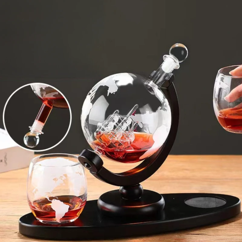 지구본 모양 위스키 디캔터 보로실리케이트 유리와 나무  - Whiskey Stone Set 리뷰 및 가격